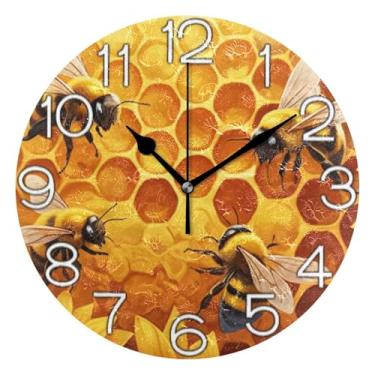 Imagem de GAIGEO Relógio de parede analógico decorativo operado por bateria silencioso relógio de cozinha rústico, arte de parede boho decoração de casa abelhas vibrantes girassol floral, 25 cm, ponteiros