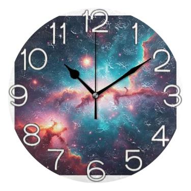 Imagem de GAIGEO Relógio de parede analógico decorativo escritório cozinha relógio operado a bateria, arte de parede moderna legal decoração de casa espaço vibrante cosmos nebulosa, 25 cm, ponteiros pretos