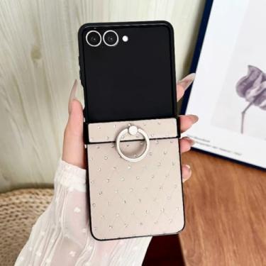 Imagem de Capa de celular de luxo com anel de glitter de diamante para Samsung Galaxy Z Flip 7 6 5 4 3 5g Flip7 com proteção para dobradiça (para Galaxy Z Flip7 FE/Cáqui)