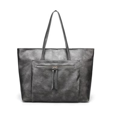 Imagem de SharPlus Bolsa feminina grande de couro vegano com zíper e bolsa de mão para viagens e trabalho, estanho, Vintage