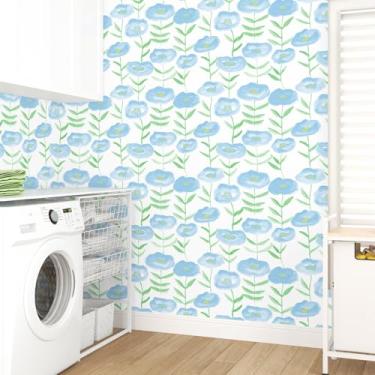 Imagem de EPPKILY Papel de parede floral azul para berçário papel de parede de flor fofo papel de parede aquarela azul papel de parede de contato floral autoadesivo para quarto de crianças decoração de parede