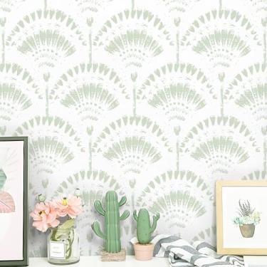 Imagem de Safiyya Papel de parede verde e branco descascar e colar papel de parede moderno simplicidade de contato papel de parede autoadesivo removível para quarto banheiro rolo de vinil 199.9 cm x 43.9 cm
