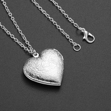 Imagem de 1 colar feminino prata medalhão coração amor moldura pingente colar para segurar foto, Small, Metal, Sem Pedra Preciosa