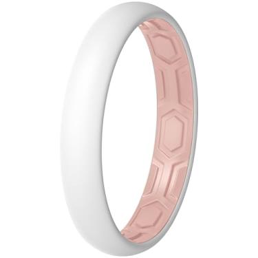 Imagem de ThunderFit Anéis de silicone para ele e ela, alianças de noivado de casamento de borracha unissex, 1,8 mm de espessura, 4 mm de largura, estreito (pacote P, 4,5-5)