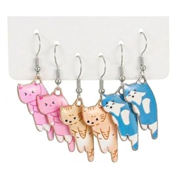 Imagem de Kit Brincos Gatos Coloridos Divertidos Kawaii Anzol de Aço Inox