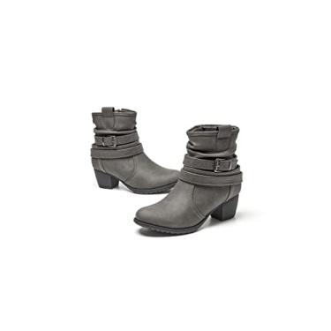 Imagem de VJH confort Botas femininas de cano médio, bico redondo, confortável, salto baixo, com fivela e zíper lateral, Dk.cinza, 9.5