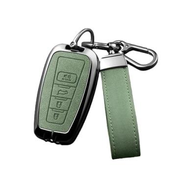 Imagem de Capa de couro para chave remota inteligente de carro compatível com Toyota Avalon Camry RAV4 Prius CHR C-HR Corolla Land Cruiser Prado Chaveiro(N-gun green ring)