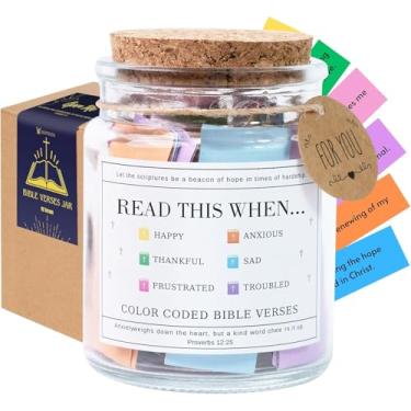 Imagem de Pote de versículos bíblicos para encorajamento diário, cartões de escritura codificados por cores, presente de inspiração cristã para mulheres, presente de aniversário e Natal