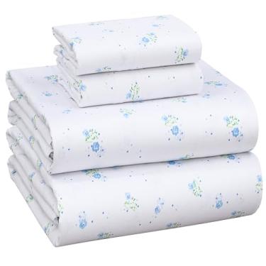 Imagem de RUVANTI Jogo de cama Queen Size 100% algodão – Tecido de cetim macio e sedoso para uma sensação de hotel de luxo, bolso profundo de 41 cm, refrescante, respirável e durável, 4 peças, floral