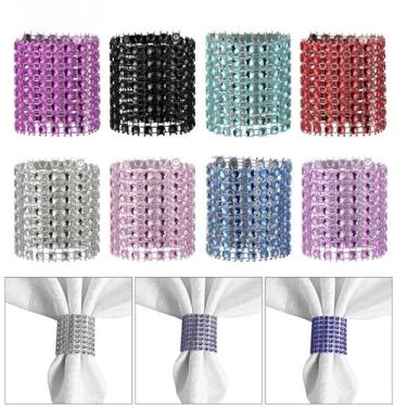 Imagem de 5 peças de anéis de guardanapo prata ouro strass laços porta-guardanapo fivelas serviette evento decoração artesanato suprimentos de festa (roxo escuro)