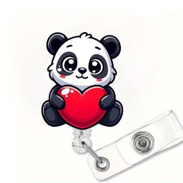 Imagem de Carretel de crachá de panda de coração dos namorados, porta-crachá retrátil fofo de enfermeira com clipe jacaré, etiqueta de nome, crachá, clipe para crachá para RN CNA LPN MA trabalhador médico e