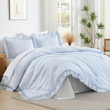 Imagem de Andency Conjunto de cama de microfibra macia rústica vintage rústica de microfibra macia Cal King (104 x 96 polegadas), 3 peças (1 edredom com babados e 2 fronhas)