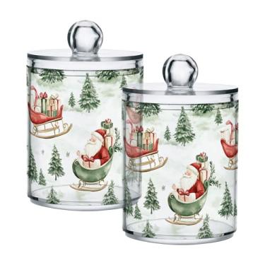 Imagem de xigua Pacote com 2 lindos suportes de Natal para bolas de algodão, cotonete – Frasco de plástico de boticário de armazenamento versátil transparente de 400 ml para banheiro e organização de
