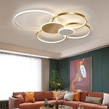 Imagem de Luminária de teto LED moderna em formato de anel, com intensidade regulável, controle remoto, cúpula de acrílico, lustre criativo para sala de estar, quarto, sala de jantar, cozinha e escrit