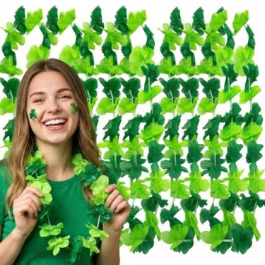 Imagem de LAGNFON 12 peças havaianas Leis para decoração de festa de carnaval, guirlanda de luau verde, carnaval, leis, para desfile, lembrancinhas de festa, baile de máscaras, acessórios de fantasia