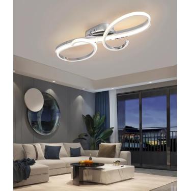 Imagem de Luminária de teto regulável com controle remoto, moderna, em LED, para sala de estar, quarto, sala de jantar e cozinha (cromada, 100 cm)