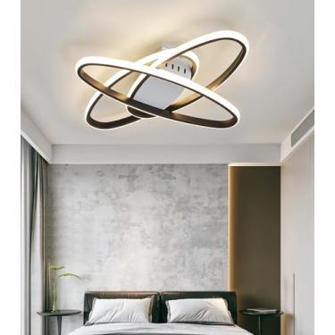 Imagem de Luminária de teto LED moderna e criativa, com intensidade regulável, para quarto, sala de estar, com design oval triplo, semi-embutida, ideal para corredor e sala de jantar (preta, 50 cm x 5