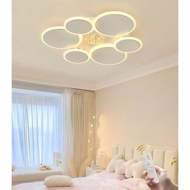 Imagem de Luminária de teto LED para quarto, dimerizável, com controle remoto, temperatura de cor de 3000K a 6500K, redonda, branca, lustre de acrílico, luminária de teto moderna para sala de estar e