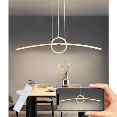 Imagem de Luminárias pendentes de LED para sala de jantar, com controle remoto, dimerizáveis, estilo moderno e minimalista, com altura ajustável, ideais para escritório e sala de estudos (Dourado)