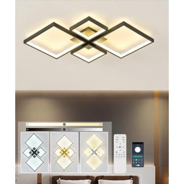 Imagem de Luminária de teto LED moderna e regulável com controle remoto, em alumínio, para sala de estar, quarto, sala de jantar, escritório, cozinha e ambientes internos (preta, 73 cm de comprimento)