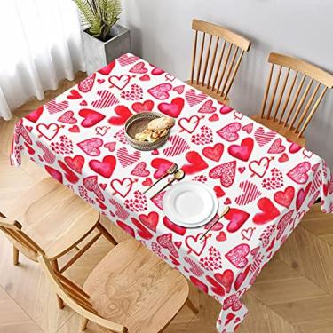 Imagem de AGAYNA Toalha de mesa retangular para dia dos namorados, 152 x 203 cm, rosa, vermelha, coração, capa de mesa de poliéster resistente a manchas, para cozinha, jantar, toalha de mesa pequena para festa