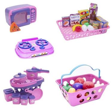 Imagem de Menina Brinquedo Cozinha Eletro Panela Cesta Comida 37pç - CLICKCOMPRA