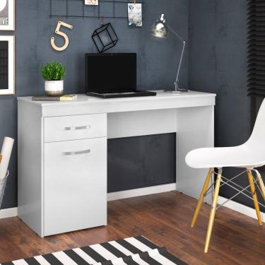 Imagem de Escrivaninha Mesa Escritório 120cm 1 Porta 1 Gaveta Vitória Branco