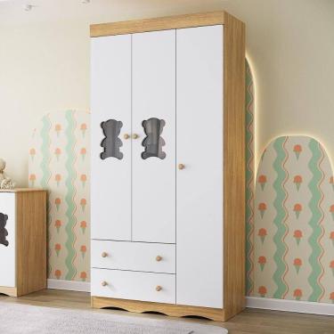 Imagem de Guarda-roupa Infantil 92cm Com Vidro 3 Portas E 2 Gavetas Doçura Multimóveis Mp4492 Madeirado/branco Madeirado/branco