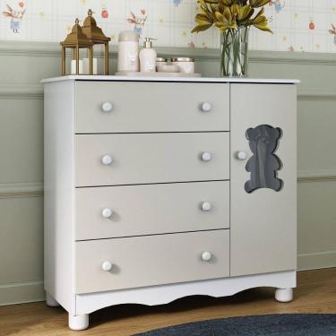 Imagem de Cômoda Infantil 95cm 1 Porta Com Vidro E 4 Gavetas Ternura Multimóveis Mp4479 Branco/off White Branco/off White