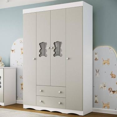 Imagem de Guarda-roupa Infantil 122cm Com Vidro 4 Portas E 2 Gavetas Doçura Multimóveis Mp4493 Branco/off White Branco/off White