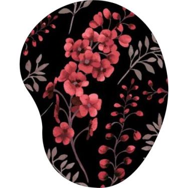 Imagem de Mouse Pad Ergonômico Gota Flores Vermelhas Fundo Preto