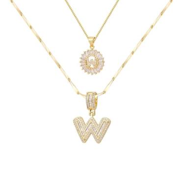 Imagem de Colar de letras para mulheres, colares de inicial banhado a ouro 14K, joias personalizadas com nome personalizado, colar com pingente de iniciais para casal, 2 peças, colar elegante e delicado para