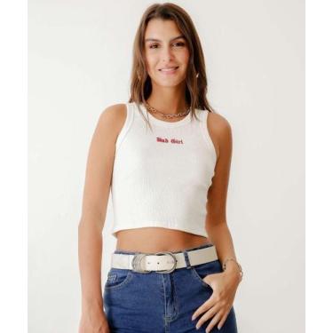Imagem de Blusa Cropped Feminina Canelada Bordado Marisa Off Whi-80096, Off whit