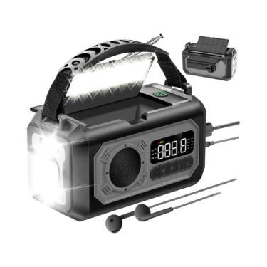 Imagem de Rádio De Emergência 12000mAh Com SOS, Solar E Manivela, Lâmpada E Powe