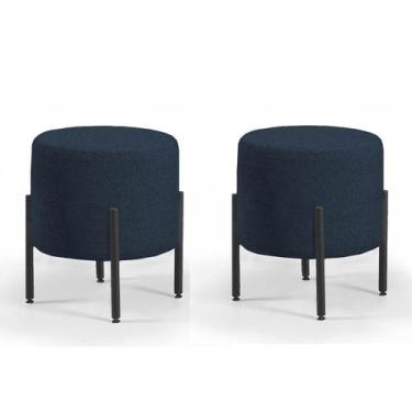 Imagem de Kit 02 Pufe Redondo Estilo Industrial Pés Metal Liverpool - Due Decor,