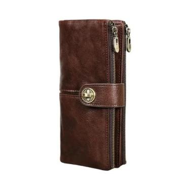 Imagem de Carteira Longa Feminina Em Couro Legítimo, Porta Cartões, Clip Para Di