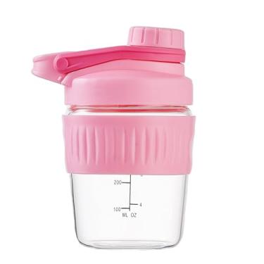 Imagem de Coqueteleira de vidro pequena de 350 ml, vidro borossilicato, proteína em pó, academia, treino, pequena coqueteleira, misturas para misturas de proteínas com bola de mistura (C-rosa, 1)