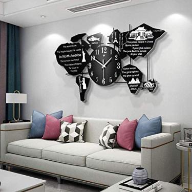 Imagem de U5GAAALPPQ9 Relógio de parede grande de metal com decoração de mapa do mundo em MDF, movimento silencioso, bela arte de parede grande relógio de parede decorativo para sala de estar, quarto