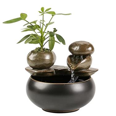 Imagem de U5GAAALPPQ9 Ornamentos para sala de estar pequenas fontes de mesa modernas Feng Shui fonte de água zen relaxamento fonte de mesa ornamentos para decoração de cascata interior/exterior