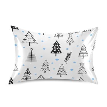 Imagem de Wassud Fronha de cetim de árvore de Natal para cabelo e pele, fronhas de seda lisa, tamanho queen, respirável, com fecho de envelope