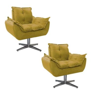Imagem de kit 02 Poltronas Opala Base Giratória de Metal Suede Amarelo - Doce So