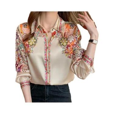 Imagem de Blusa Feminina De Manga Longa Com Estampa Floral, Camisa Casual Elegan