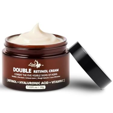 Imagem de Creme facial masculino de retinol duplo – reduz rugas, hidratante antienvelhecimento | colágeno + ácido hialurônico + vitamina E | Linhas finas e melhora a firmeza | Bolsas oculares e removedor de