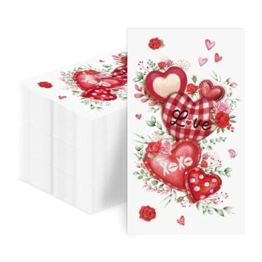 Imagem de 100 guardanapos de papel para o dia dos namorados 3 camadas vermelho guingão eucalipto rosa corações descartáveis toalhas de mão absorventes convidados vermelho rosa amor coração guardanapos para