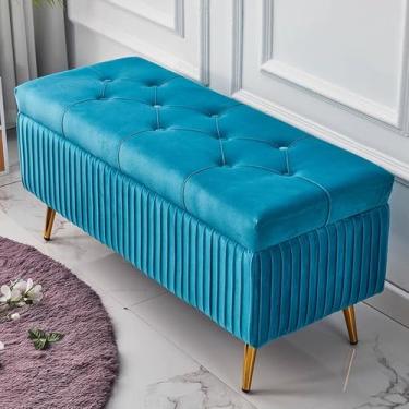 Imagem de Bancos de entrada modernos com almofada, banco de cama de quarto com armazenamento, banco de armazenamento para sala de estar, banco de sapatos na porta da frente com armazenamento, banco de assento