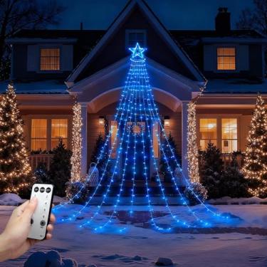 Imagem de Luzes de corda de estrela, 350 luzes de LED para árvore cachoeira, luzes de decoração de Natal à prova d'água ao ar livre com controle remoto, lâmpada LED suspensa de 4,6 m x 2,5 cm para jardim