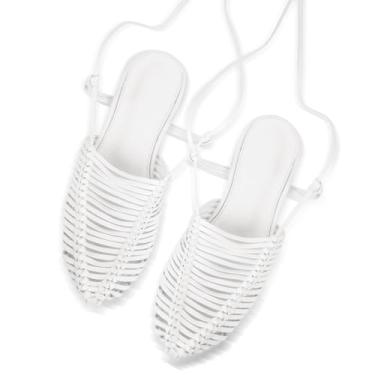 Imagem de pinokino Sandálias femininas de tecido rasteiras com tiras e bico fechado sapatos de verão confortáveis sem cadarço gladiador sem cadarço com salto baixo, Branco, 41