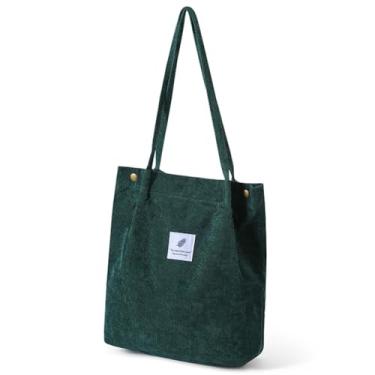 Imagem de Sacolas femininas modernas de veludo cotelê, bolsa de ombro leve com compartimentos para viagens, trabalho, academia, compras, Verde