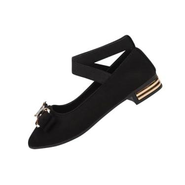 Imagem de Sandálias femininas modernas de salto baixo adornadas com detalhes de laço de strass, Preto, 34