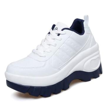 Imagem de XBLDU Tênis de corrida feminino plataforma robusta antiderrapante confortável casual para trabalho, Branco, 37